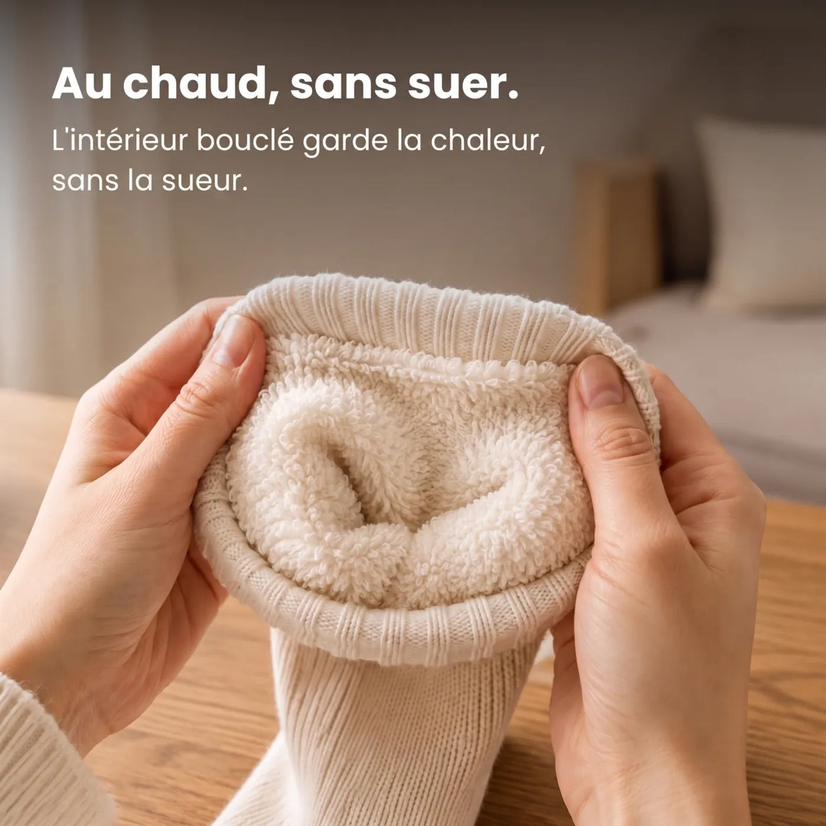 Intérieur bouclé des bas Jurelo : au chaud, sans suer