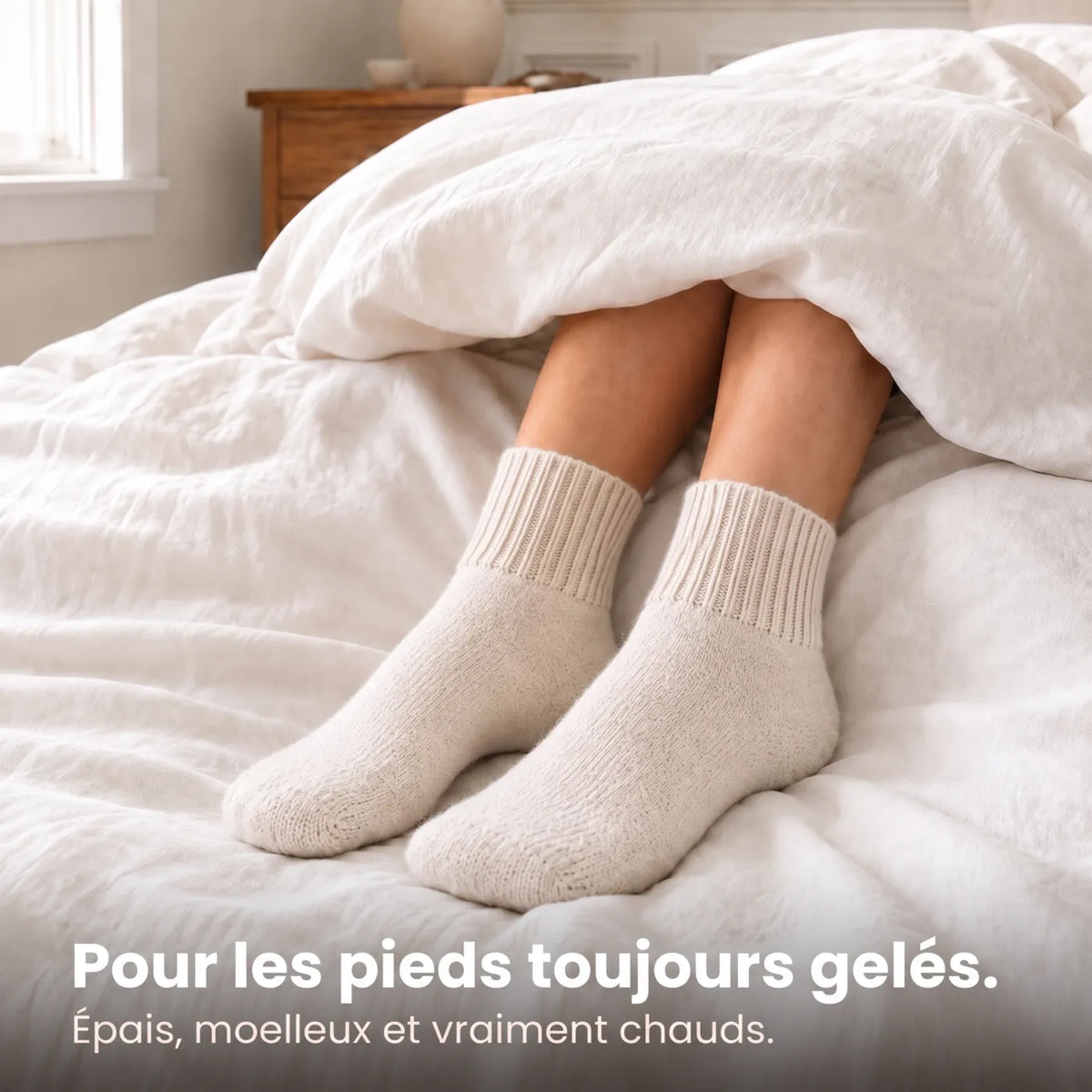 Bas Jurelo crème sous la couette, pour les pieds toujours gelés